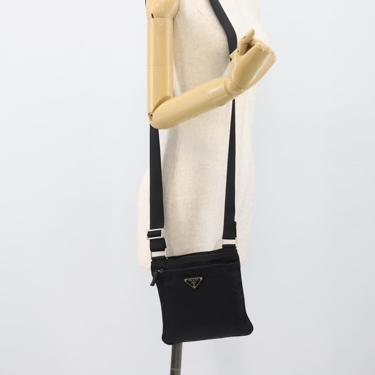 PRADA Shoulder Bag Nylon Black Silver Auth hk4000A