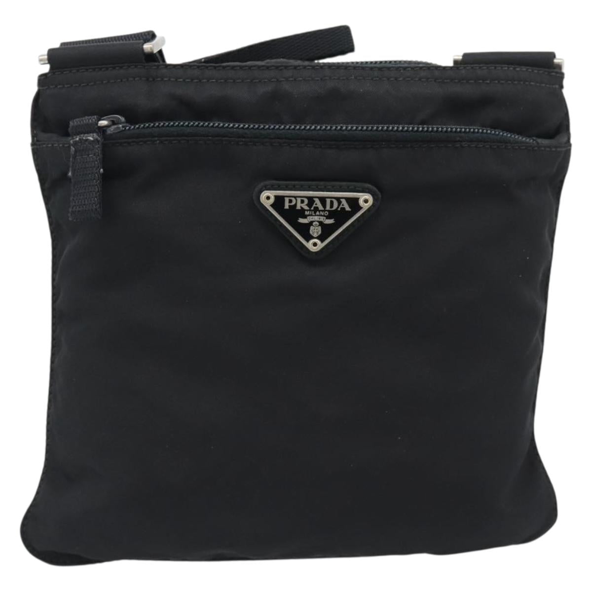 PRADA Shoulder Bag Nylon Black Silver Auth hk4000A