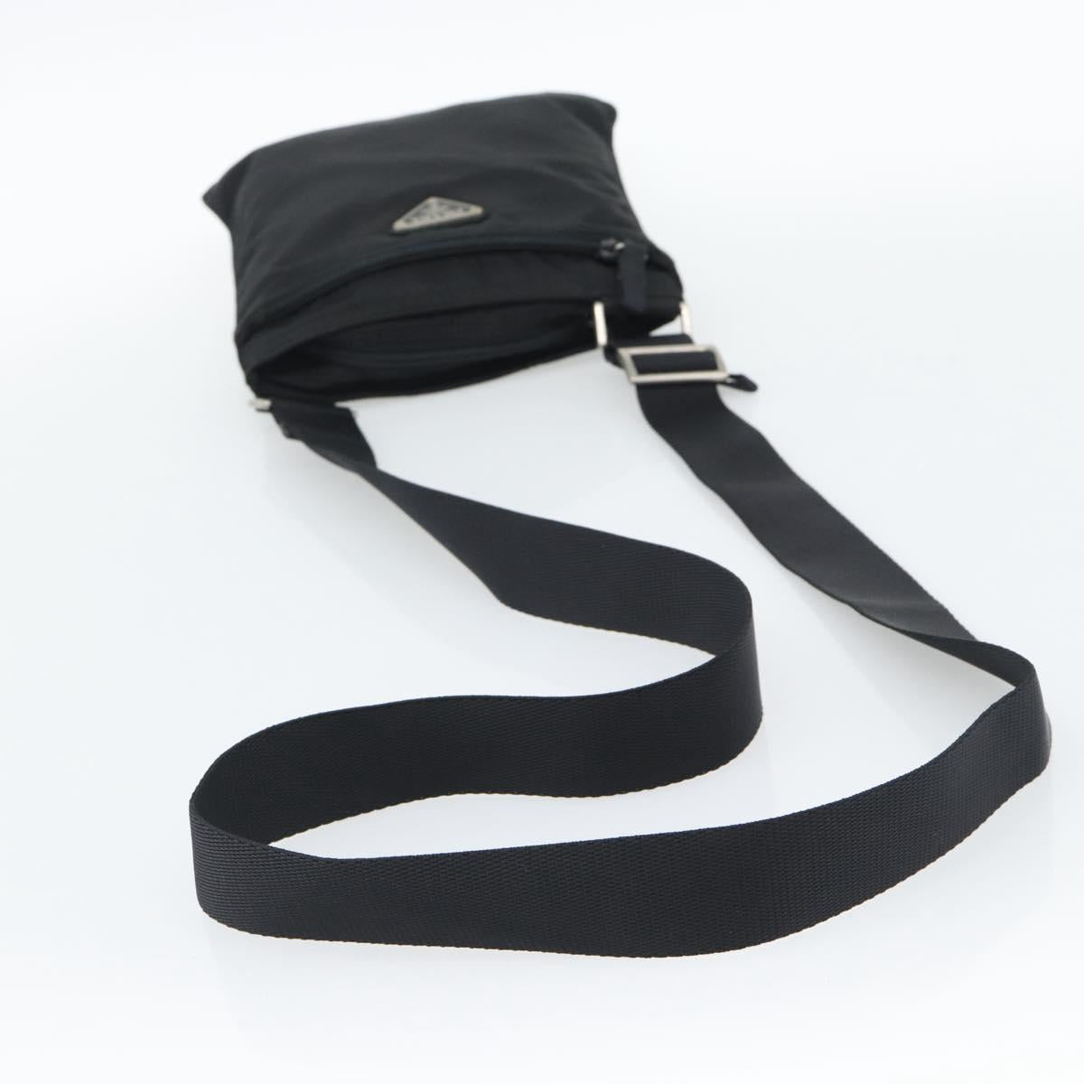 PRADA Shoulder Bag Nylon Black Silver Auth hk4000A