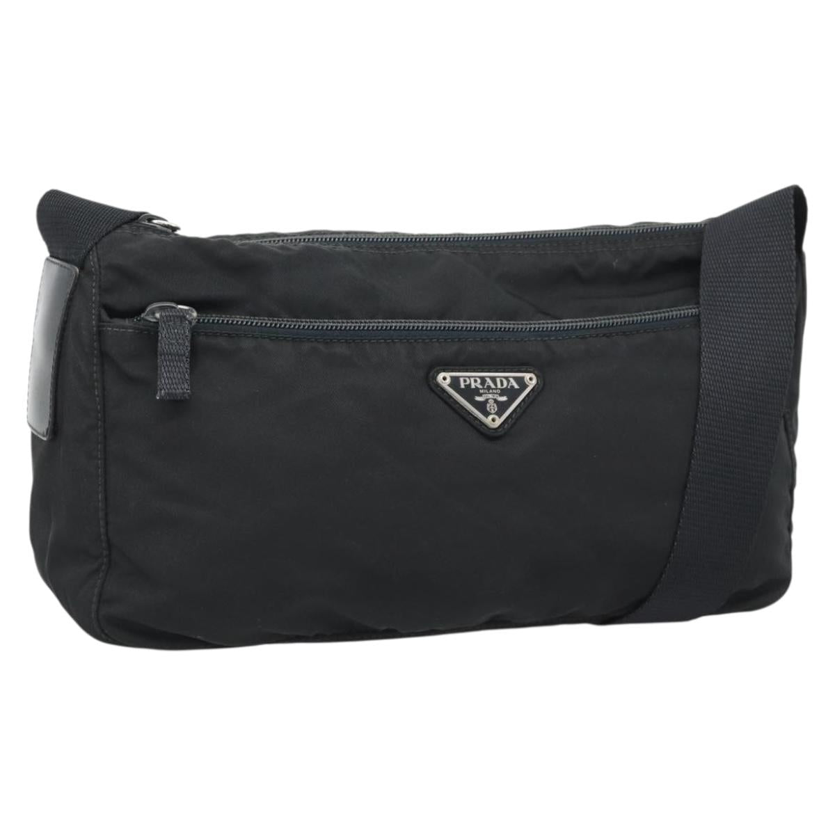 PRADA Shoulder Bag Nylon Black Silver Auth hk4001