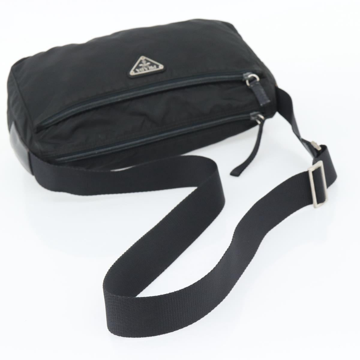 PRADA Shoulder Bag Nylon Black Silver Auth hk4001