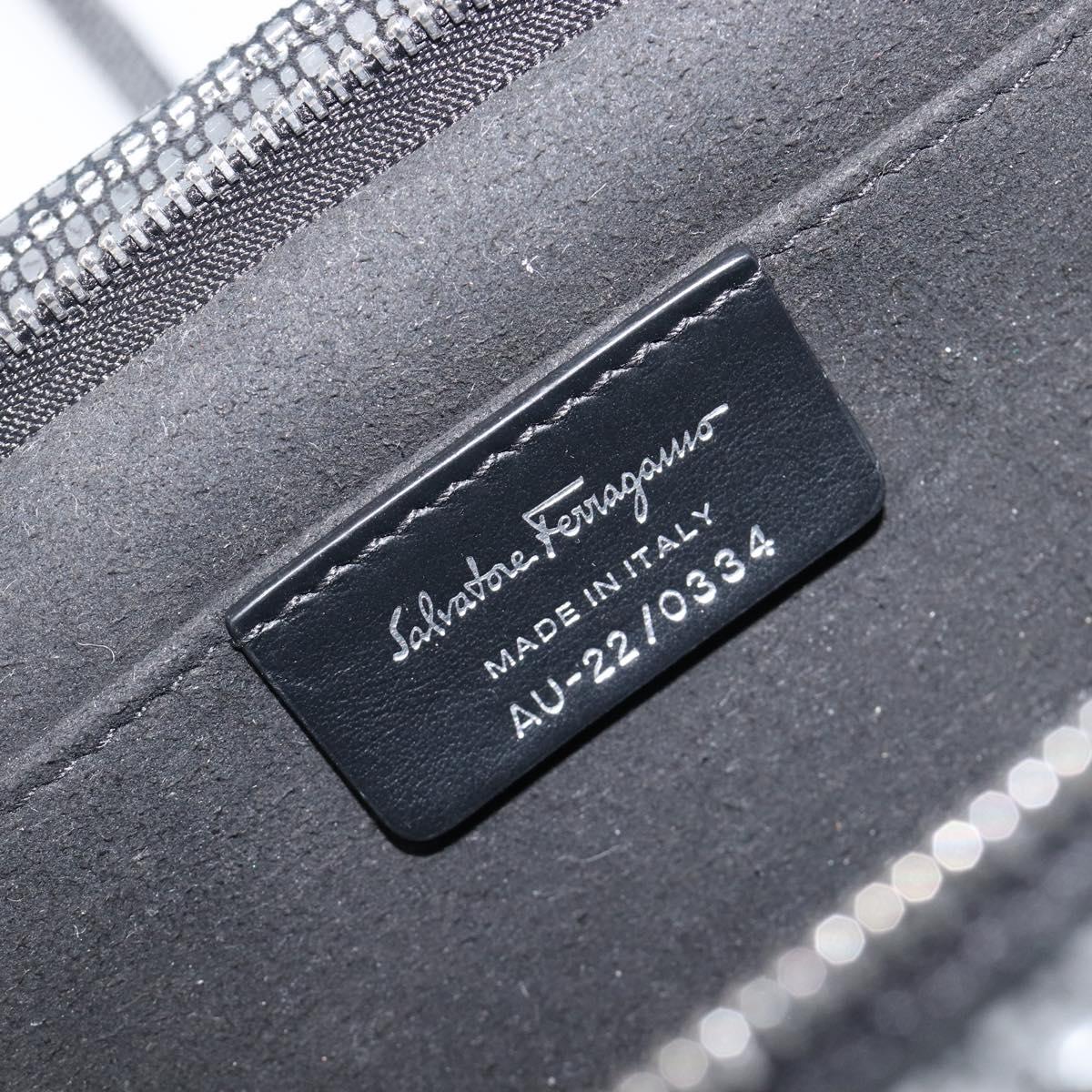 Salvatore Ferragamo Gancini Chain Shoulder Bag Leather Silver Auth hk4007V