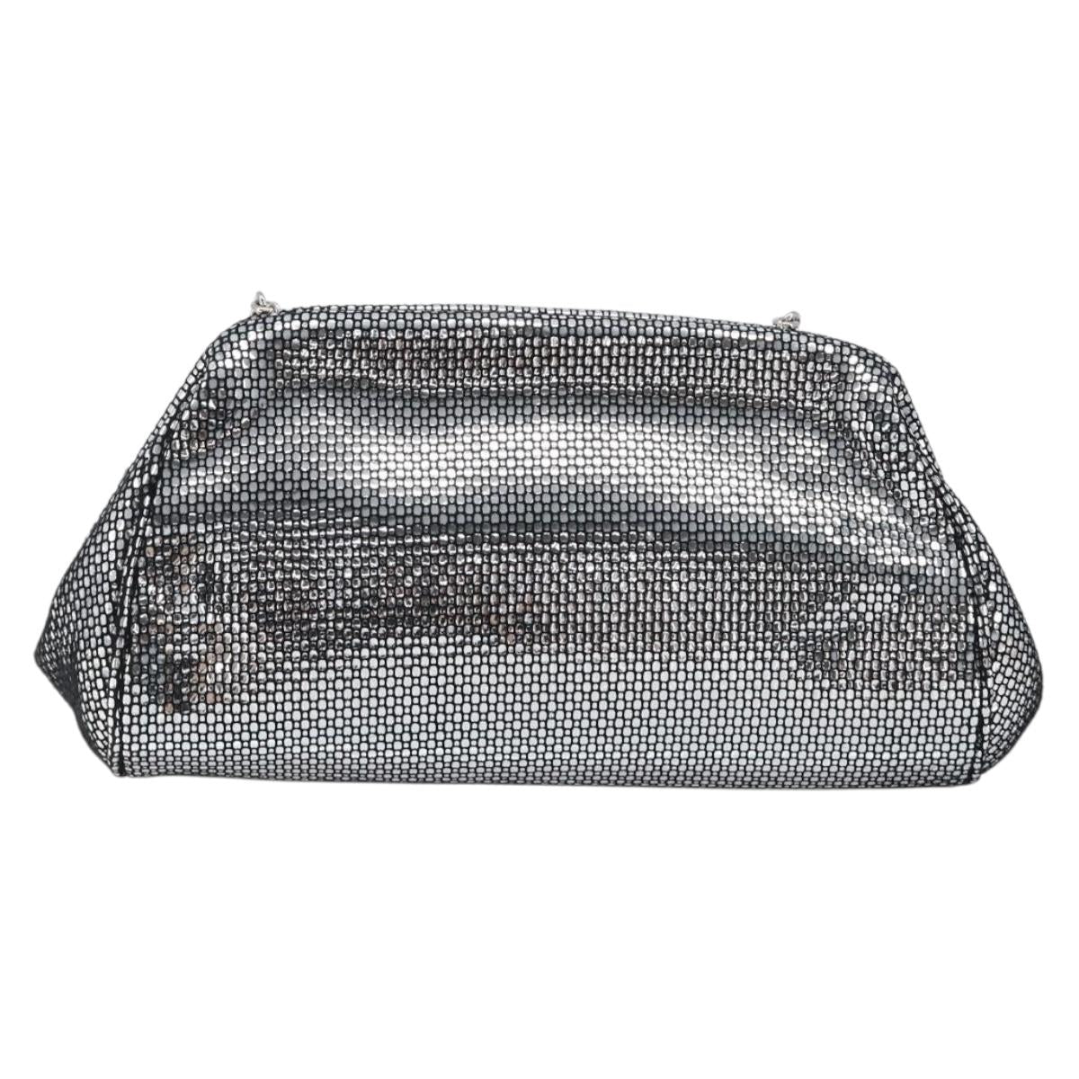 Salvatore Ferragamo Gancini Chain Shoulder Bag Leather Silver Auth hk4007V