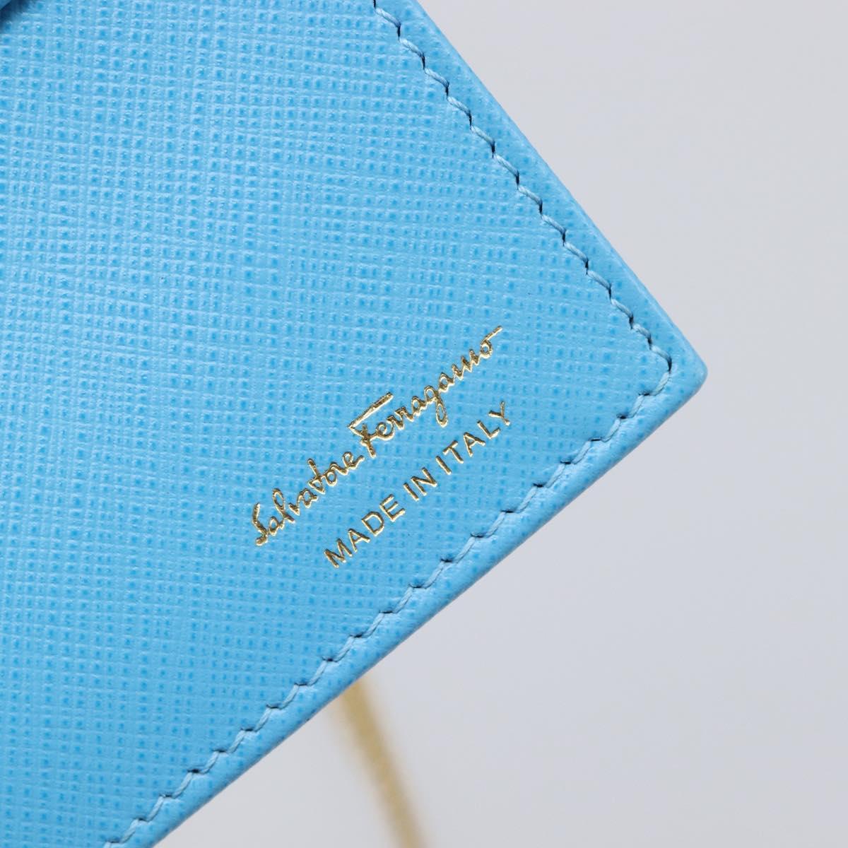 Salvatore Ferragamo Vala Chain Shoulder Wallet Leather Blue Gold Auth hk4008A