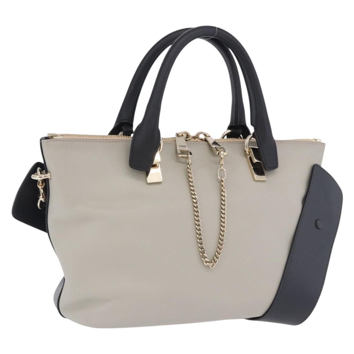 Chloe Bailey Hand Bag Leather 2way Beige Gold Auth hk4009V