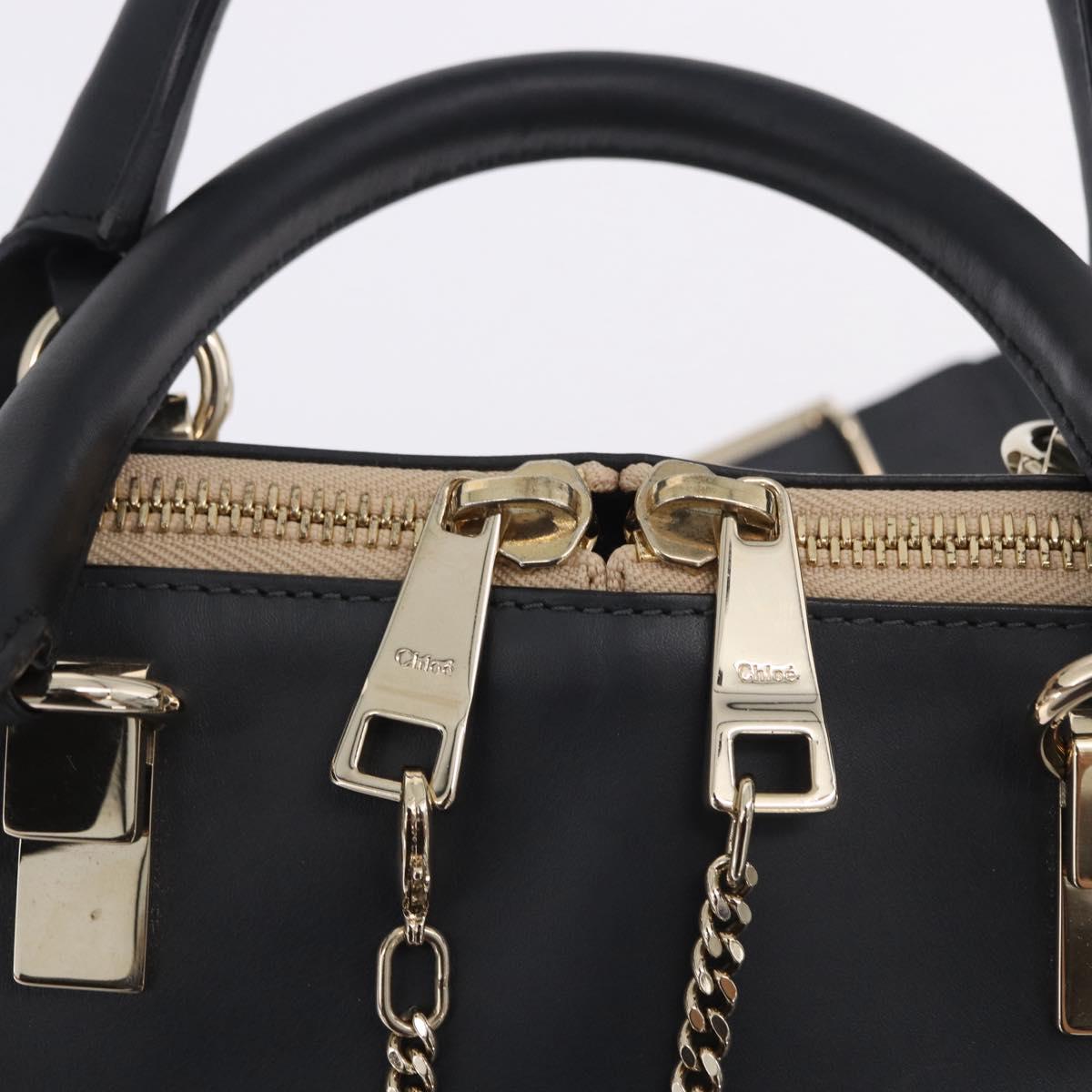 Chloe Bailey Hand Bag Leather 2way Beige Gold Auth hk4009V