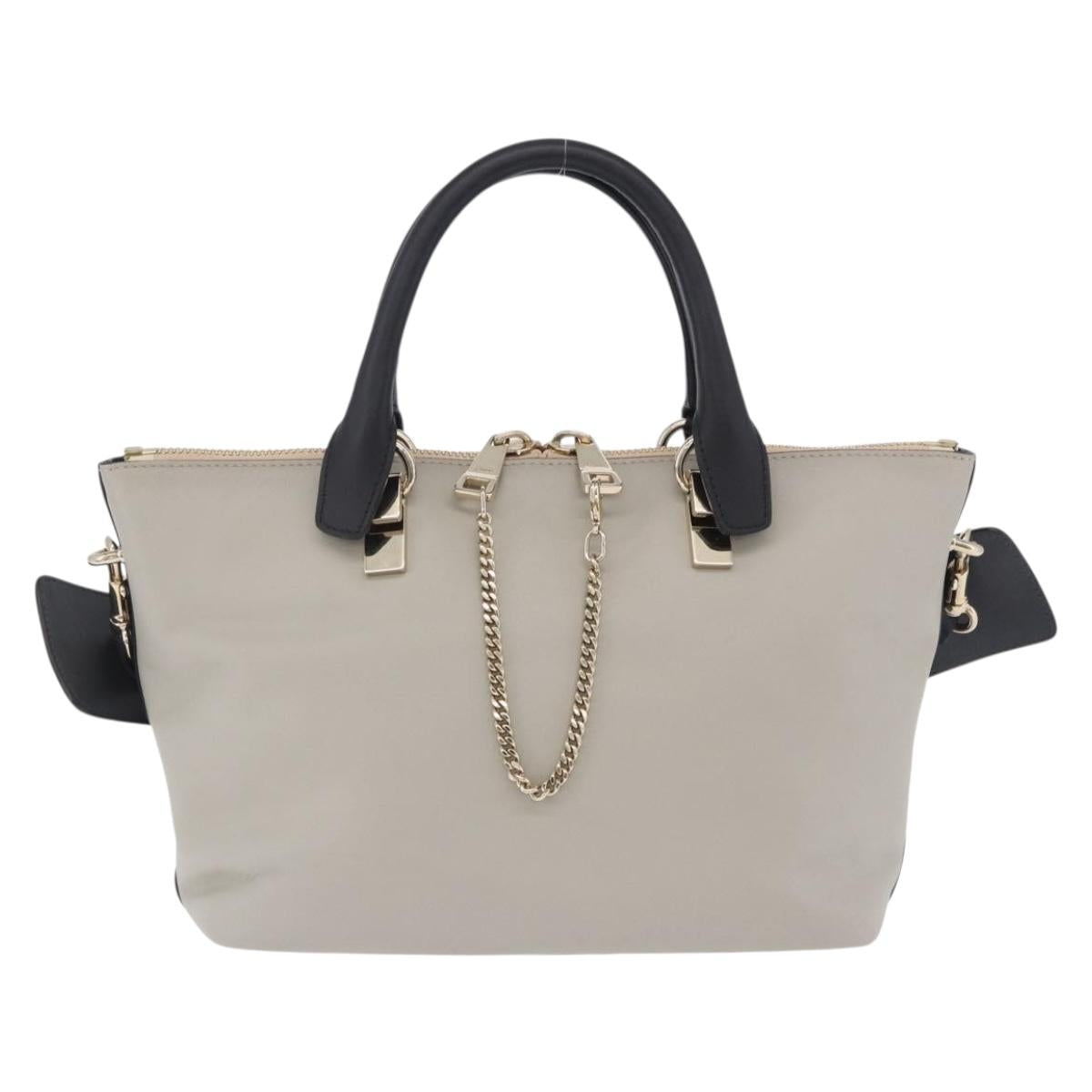Chloe Bailey Hand Bag Leather 2way Beige Gold Auth hk4009V