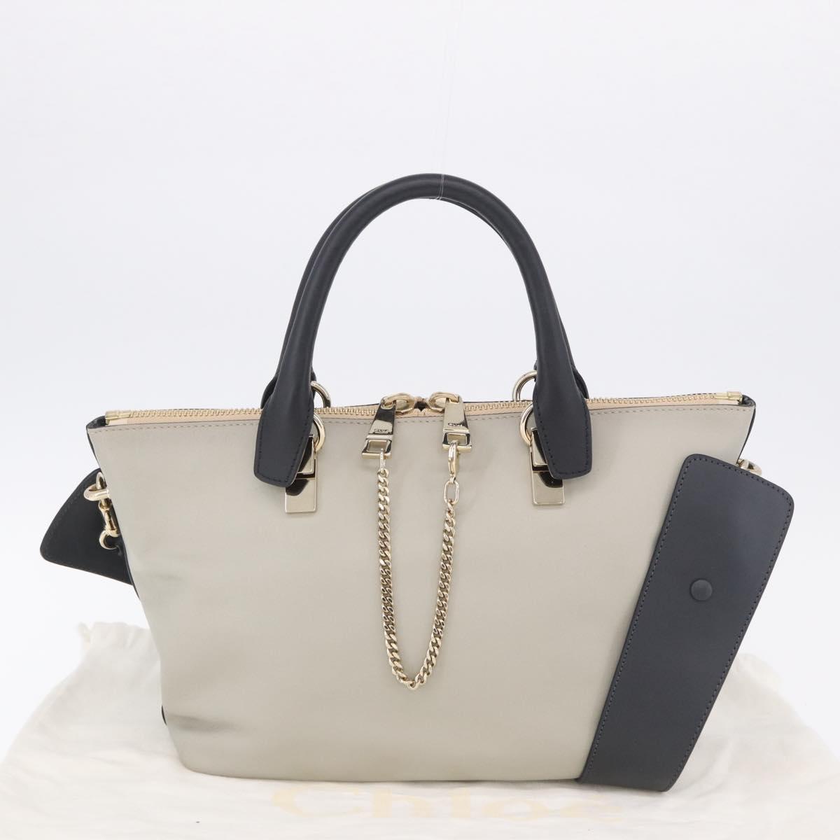 Chloe Bailey Hand Bag Leather 2way Beige Gold Auth hk4009V