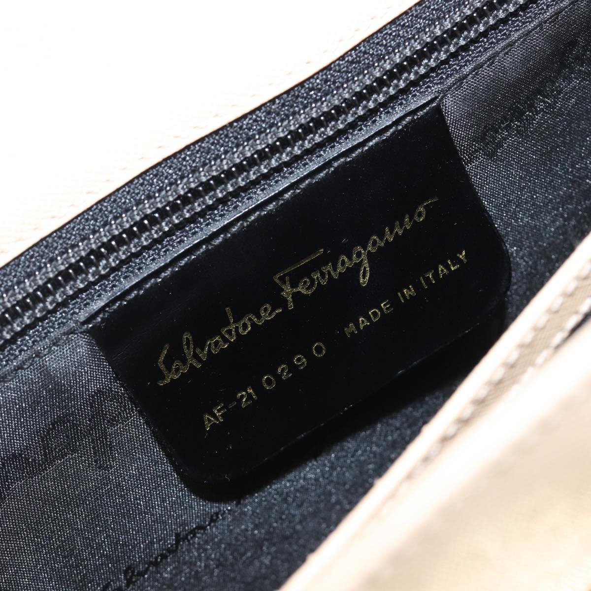 Salvatore Ferragamo Gancini Hand Bag Leather 2way Beige Gold Auth hk4010