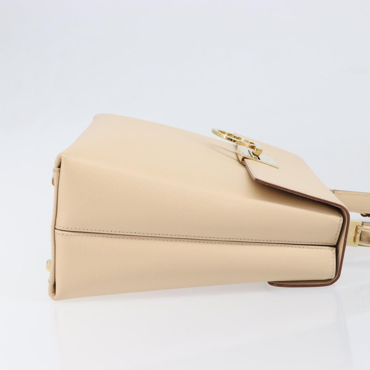 Salvatore Ferragamo Gancini Hand Bag Leather 2way Beige Gold Auth hk4010