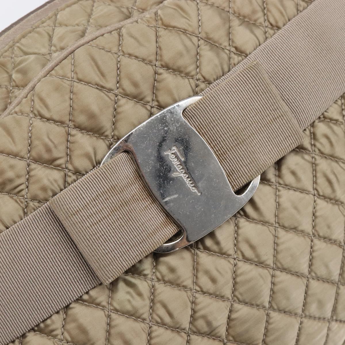 Salvatore Ferragamo Vala Hand Bag Nylon Brown Silver Auth hk4011