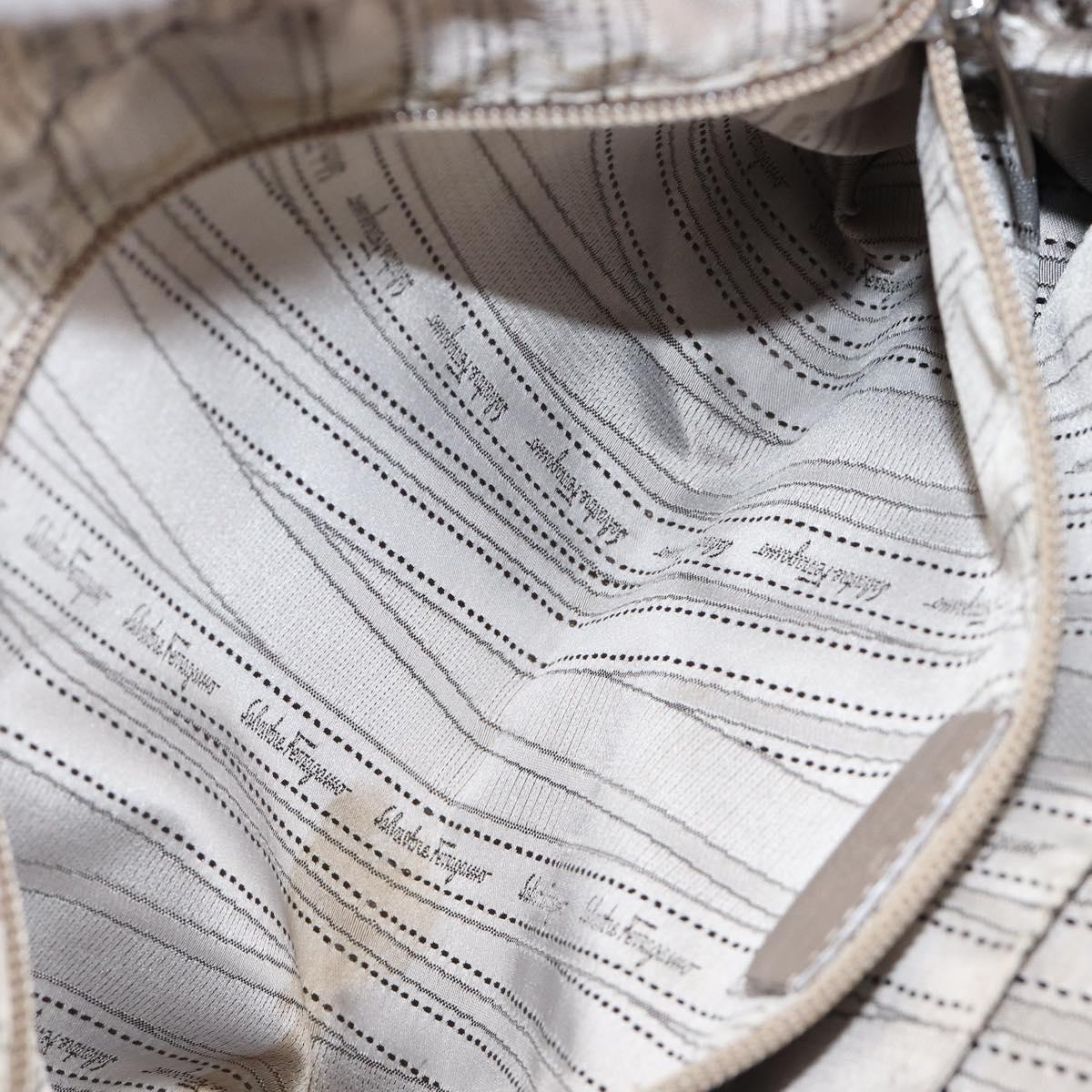 Salvatore Ferragamo Vala Hand Bag Nylon Brown Silver Auth hk4011