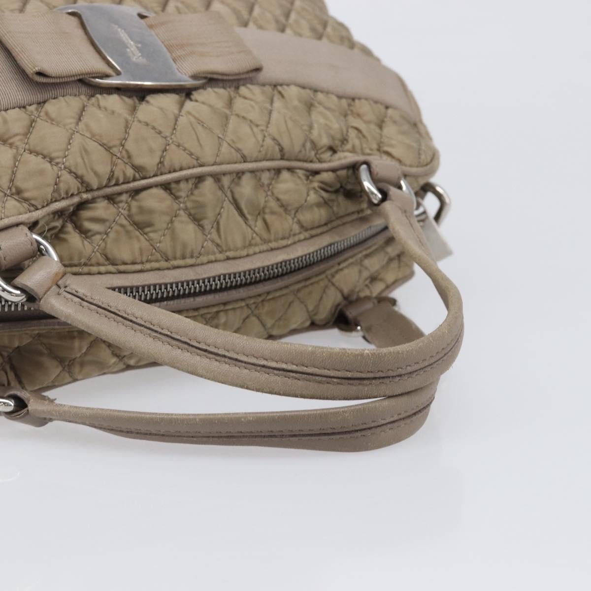 Salvatore Ferragamo Vala Hand Bag Nylon Brown Silver Auth hk4011