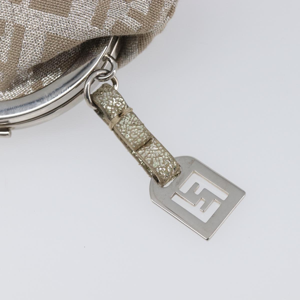 FENDI Zucchino Canvas Gamaguchi Coin Purse Silver Auth hk4013