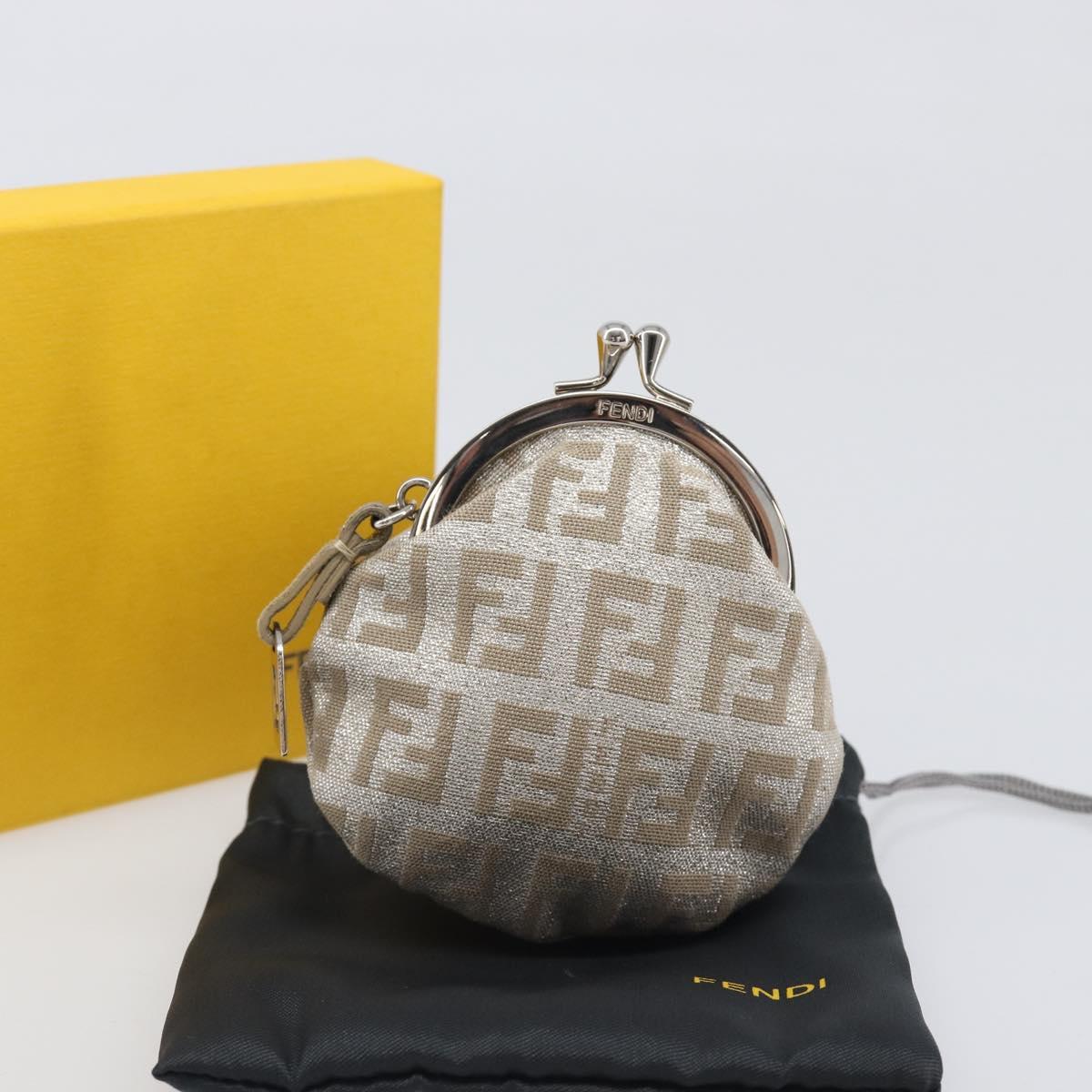 FENDI Zucchino Canvas Gamaguchi Coin Purse Silver Auth hk4013