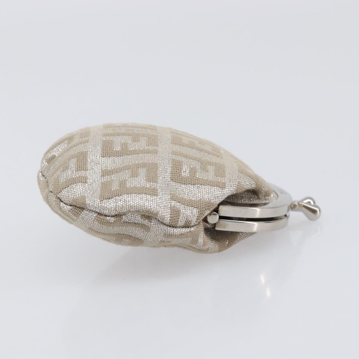FENDI Zucchino Canvas Gamaguchi Coin Purse Silver Auth hk4013