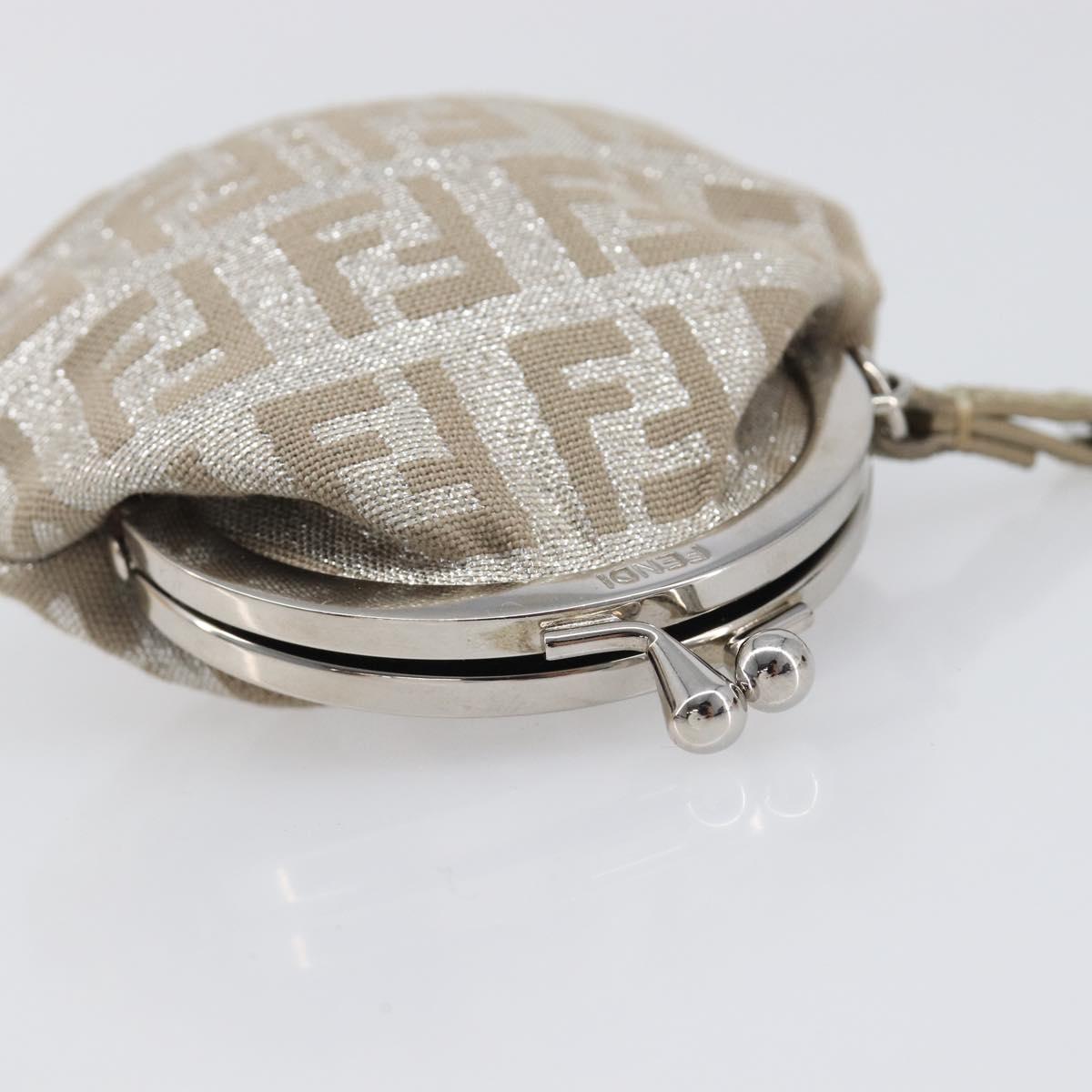 FENDI Zucchino Canvas Gamaguchi Coin Purse Silver Auth hk4013