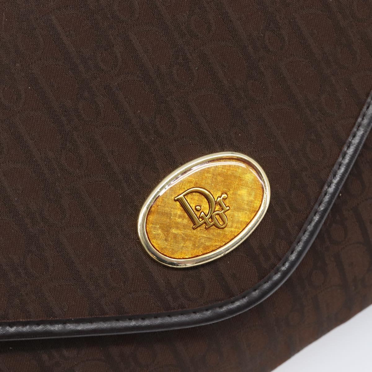 Christian Dior Trotter Canvas Chain Shoulder Bag Brown Gold Auth hk4014A