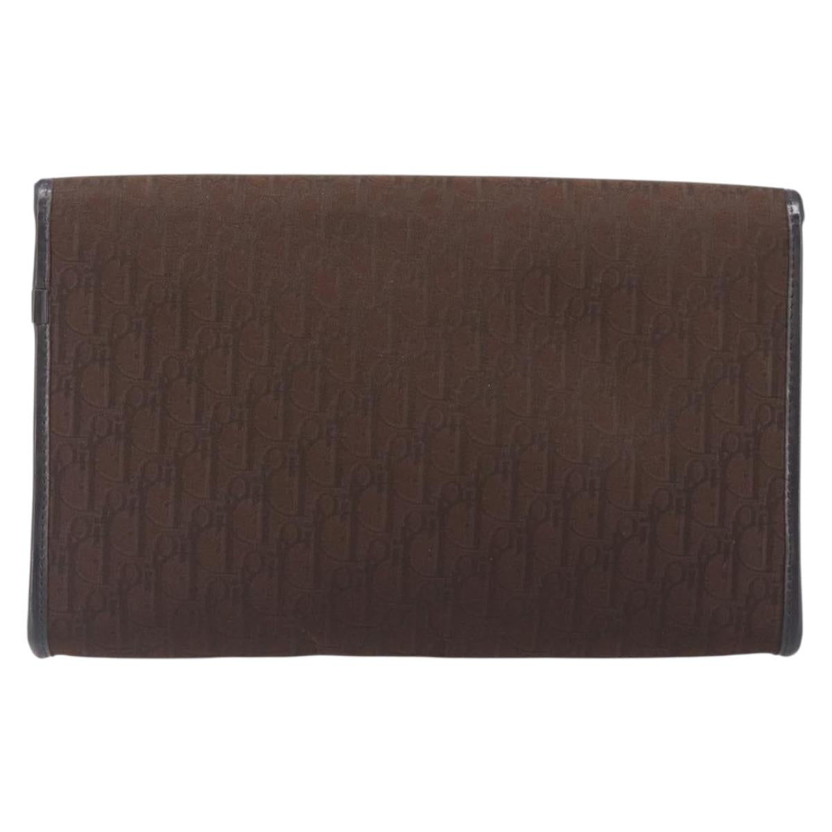 Christian Dior Trotter Canvas Chain Shoulder Bag Brown Gold Auth hk4014A