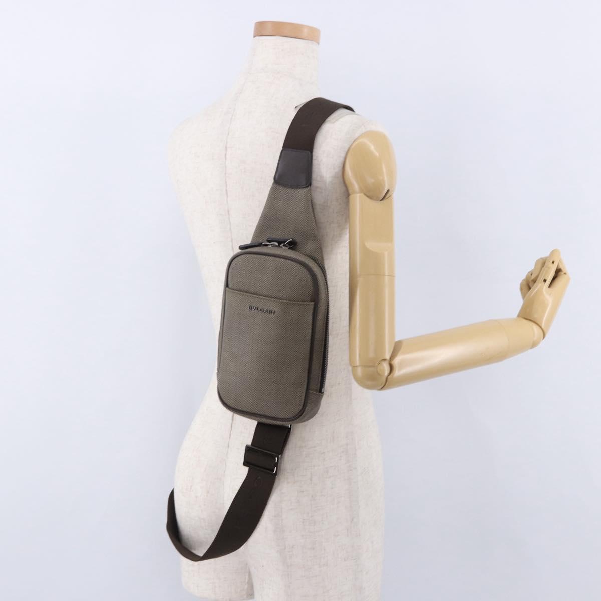 BVLGARI Body Bag PVC Leather Brown Silver Auth hk4015