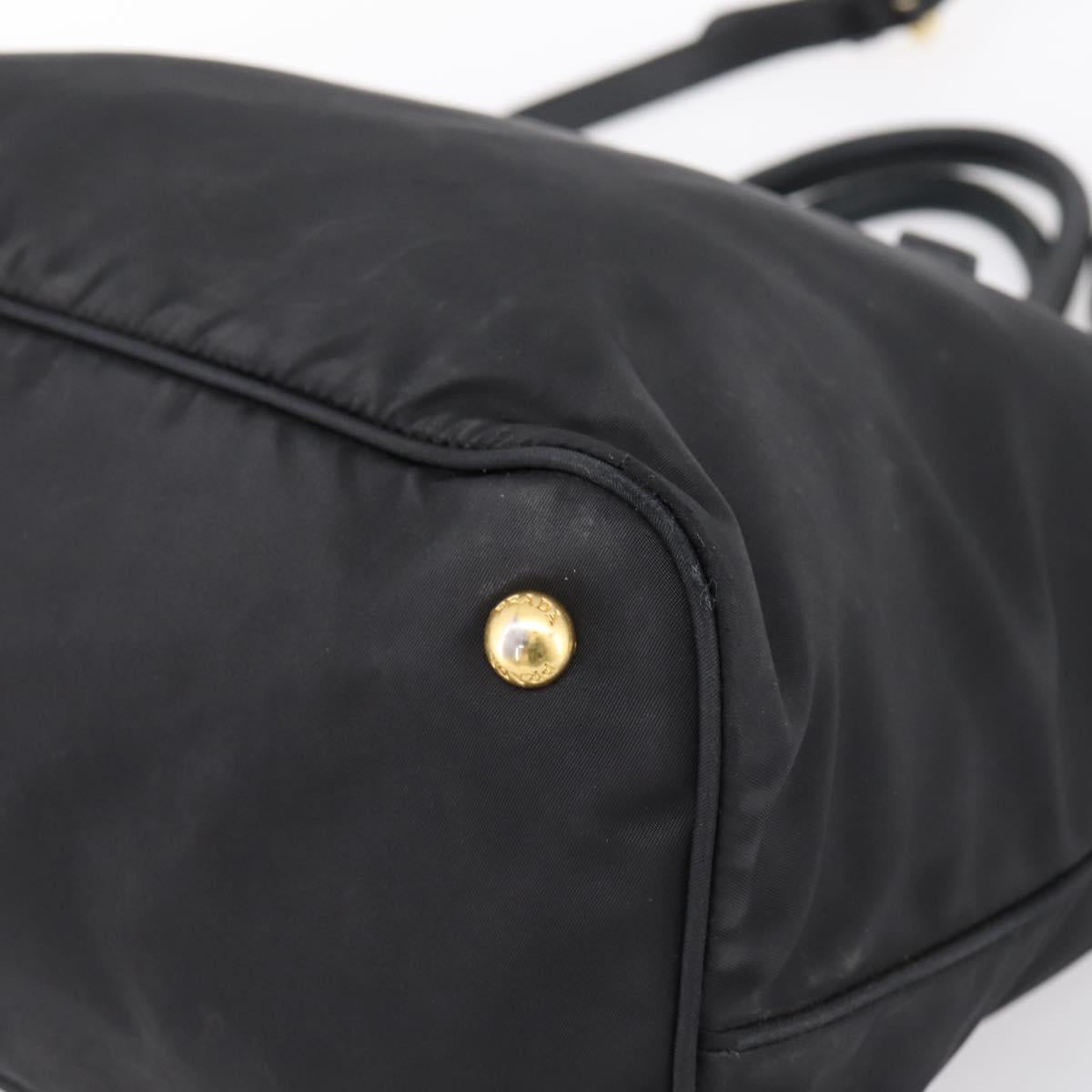 PRADA Hand Bag Nylon 2way Black Gold Auth hk4018