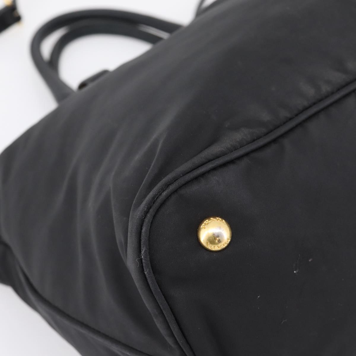 PRADA Hand Bag Nylon 2way Black Gold Auth hk4018