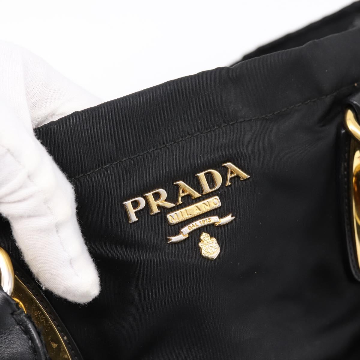 PRADA Hand Bag Nylon 2way Black Gold Auth hk4018