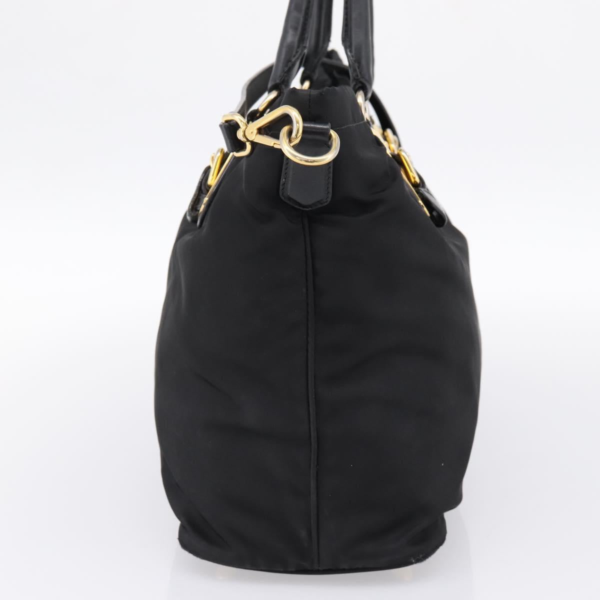 PRADA Hand Bag Nylon 2way Black Gold Auth hk4018