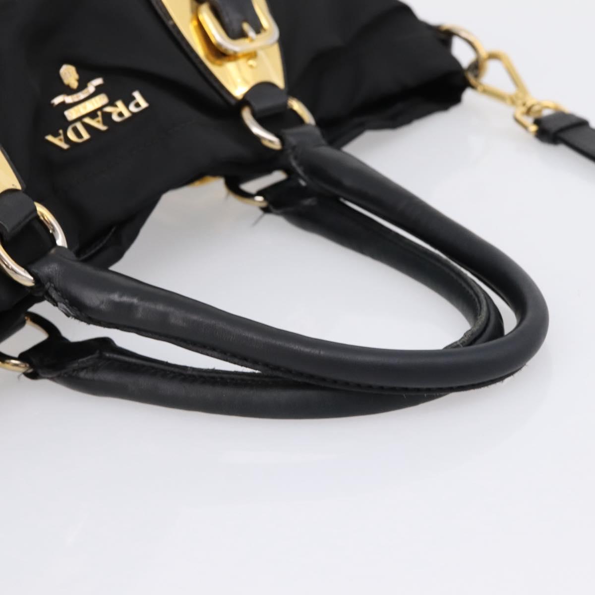 PRADA Hand Bag Nylon 2way Black Gold Auth hk4018