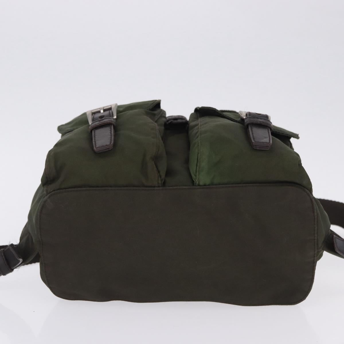 PRADA Backpack Nylon Khaki Silver Auth hk4019
