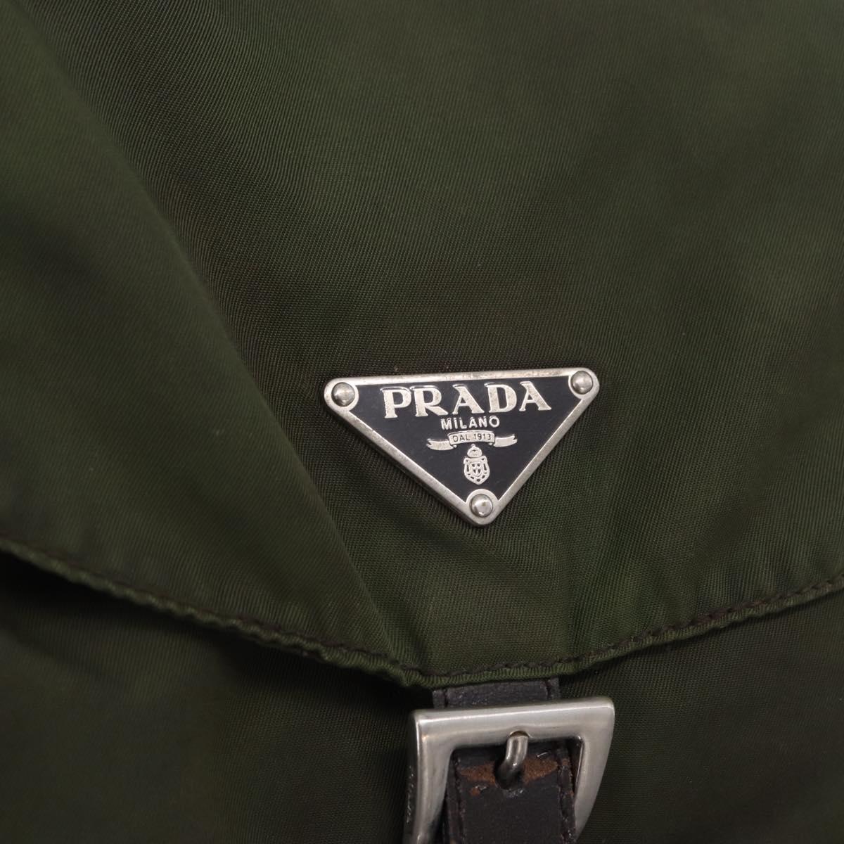 PRADA Backpack Nylon Khaki Silver Auth hk4019
