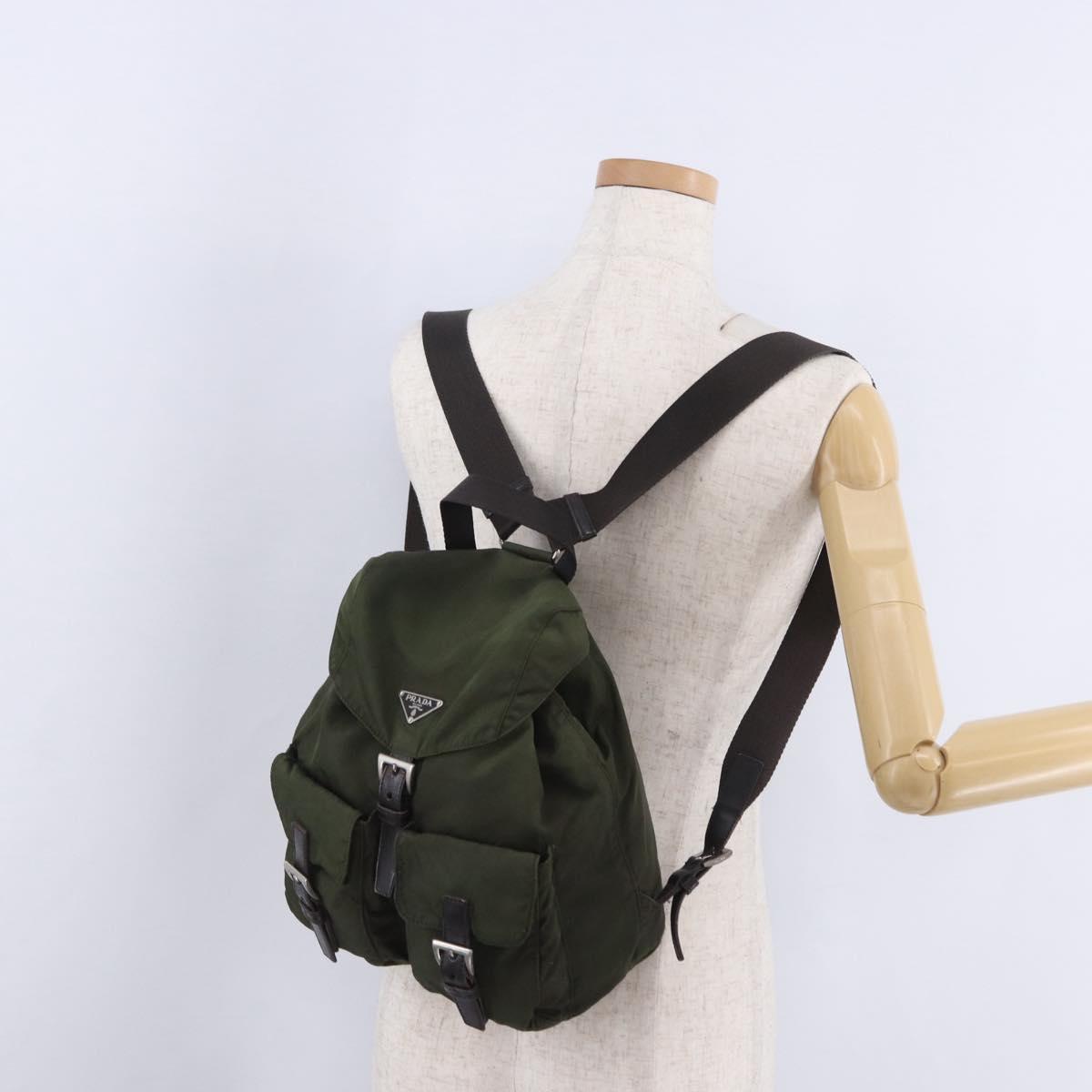 PRADA Backpack Nylon Khaki Silver Auth hk4019