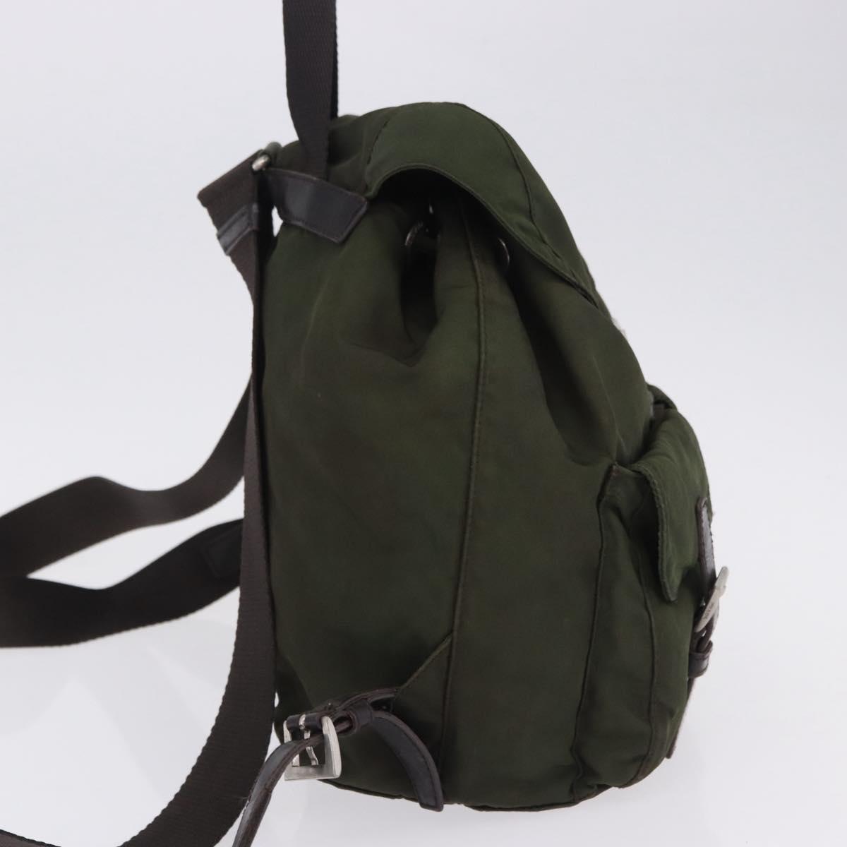 PRADA Backpack Nylon Khaki Silver Auth hk4019