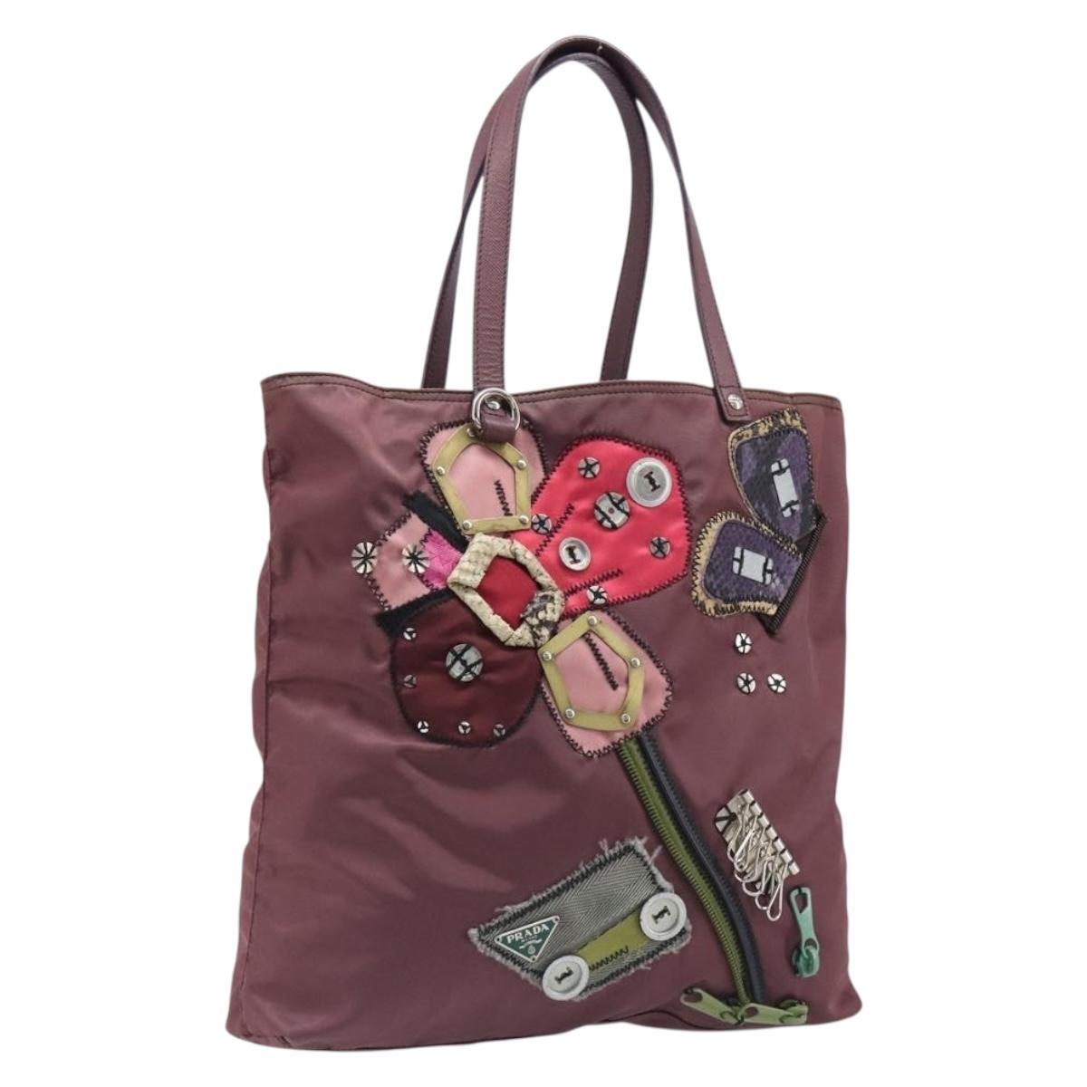 PRADA Tote Bag Nylon Red Silver Auth hk4020