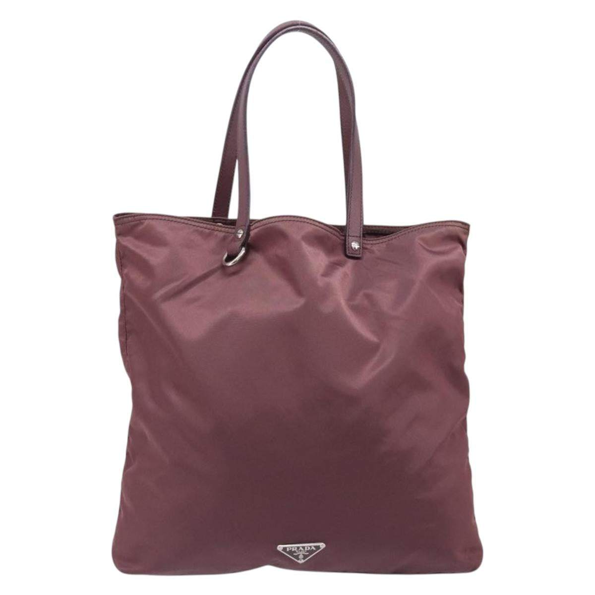 PRADA Tote Bag Nylon Red Silver Auth hk4020