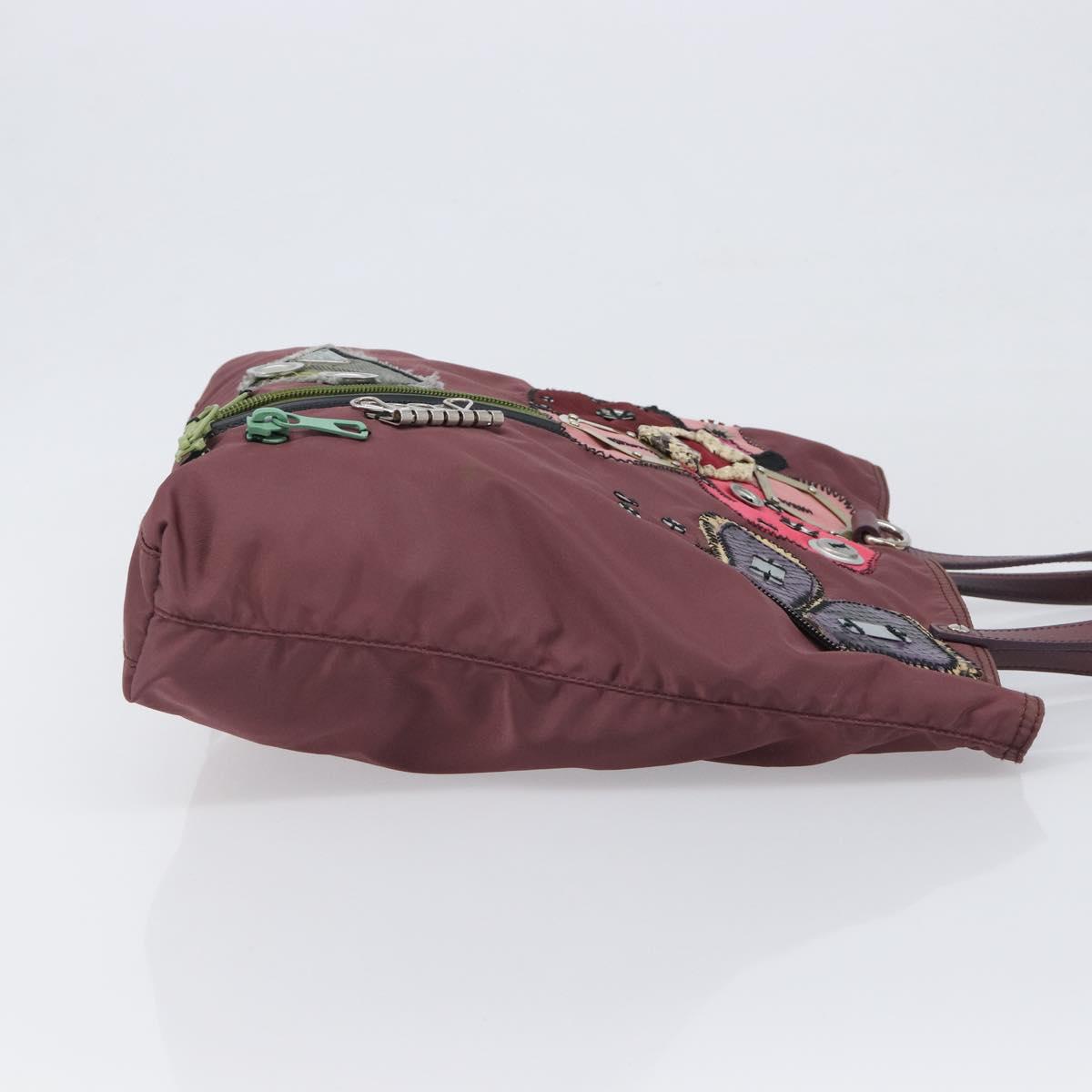 PRADA Tote Bag Nylon Red Silver Auth hk4020