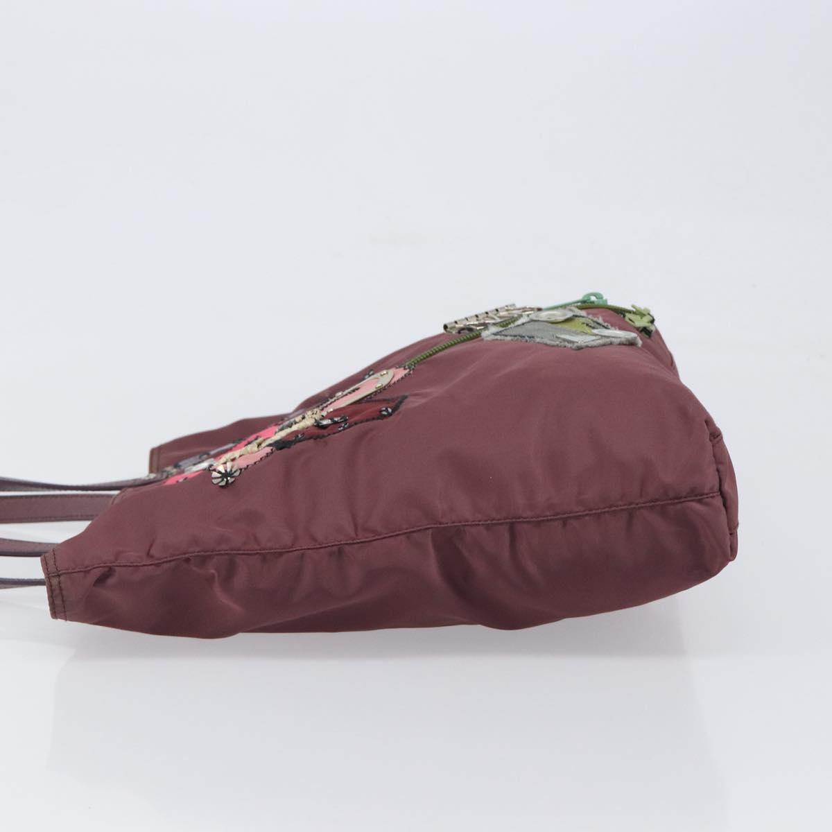 PRADA Tote Bag Nylon Red Silver Auth hk4020