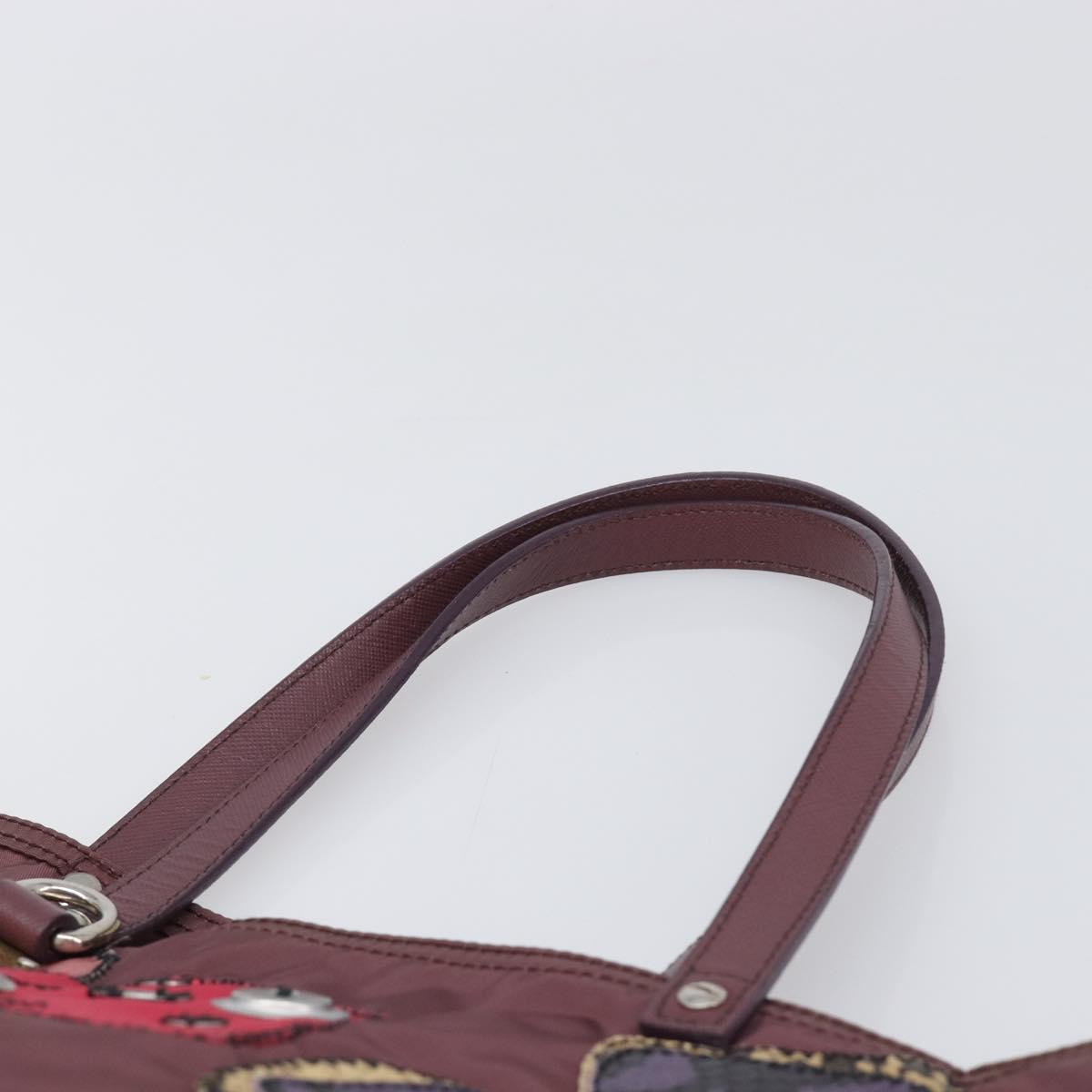 PRADA Tote Bag Nylon Red Silver Auth hk4020