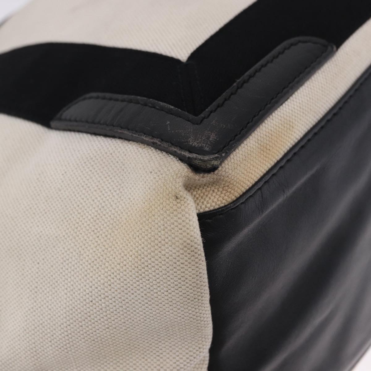 BALENCIAGA Navy Cabas Hand Bag Canvas White Black Auth hk4021