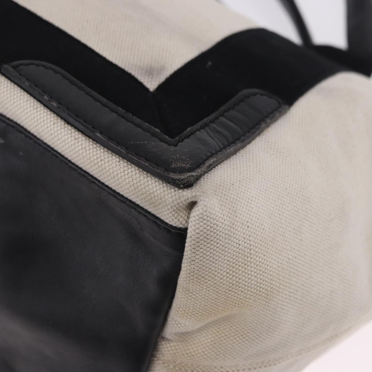 BALENCIAGA Navy Cabas Hand Bag Canvas White Black Auth hk4021