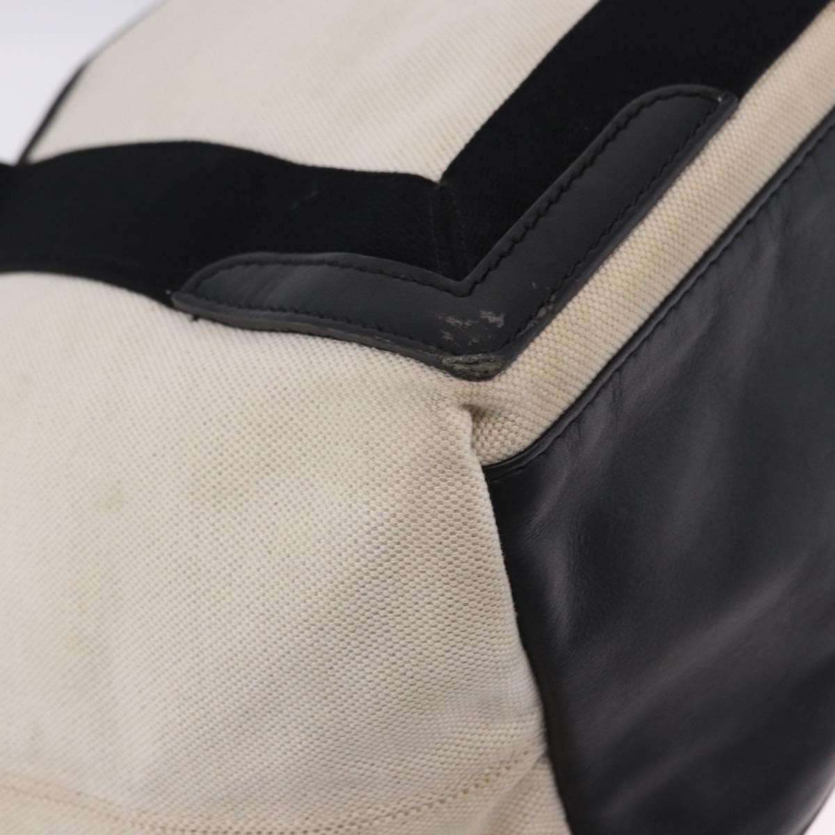 BALENCIAGA Navy Cabas Hand Bag Canvas White Black Auth hk4021