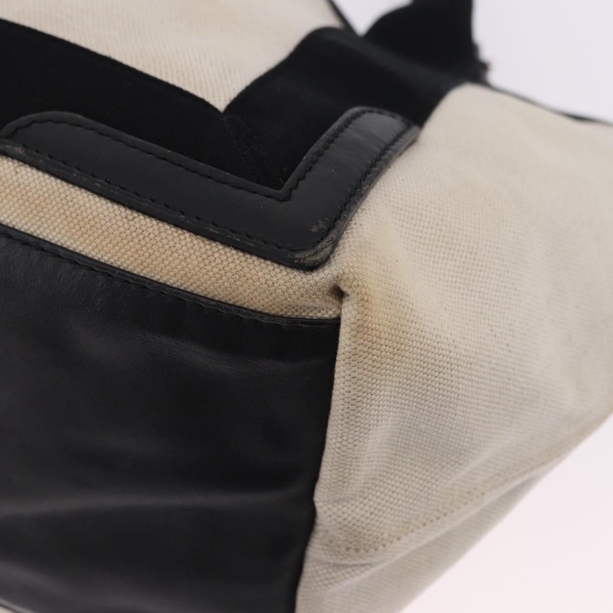 BALENCIAGA Navy Cabas Hand Bag Canvas White Black Auth hk4021