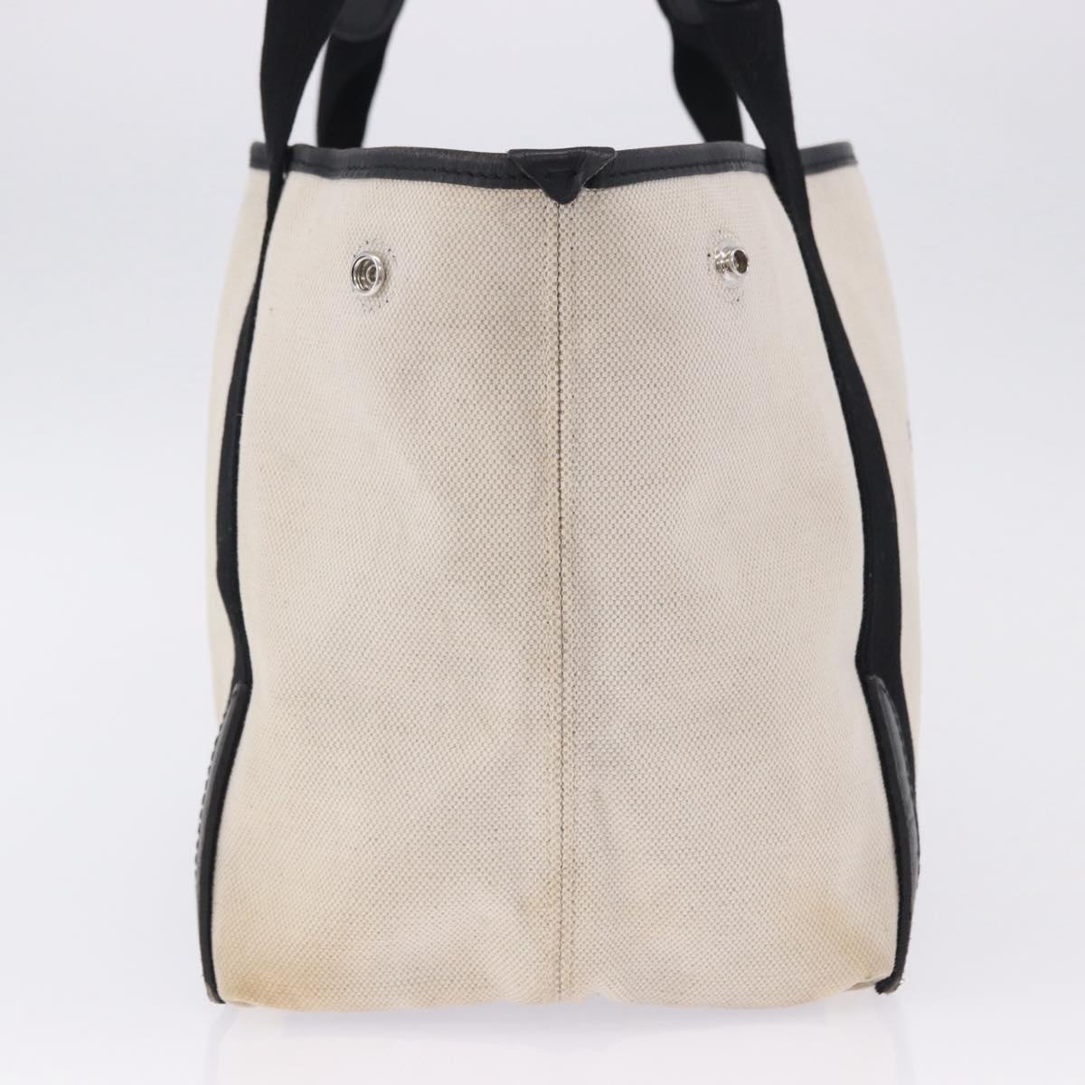 BALENCIAGA Navy Cabas Hand Bag Canvas White Black Auth hk4021