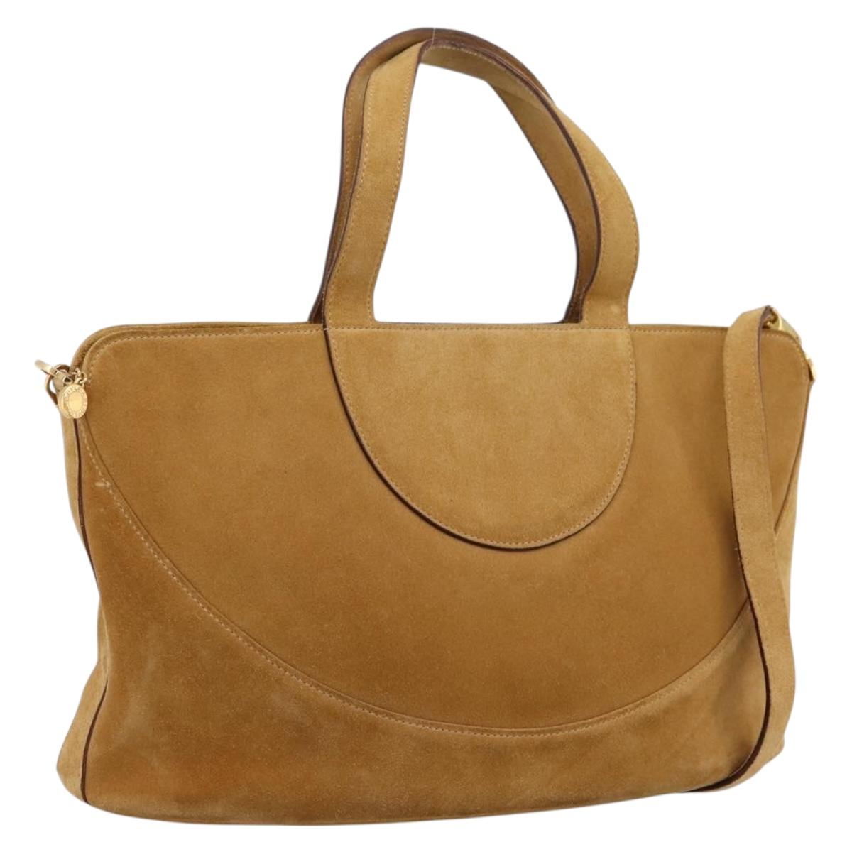 BVLGARI Decollete Hand Bag Suede 2way Brown Gold Auth hk4023