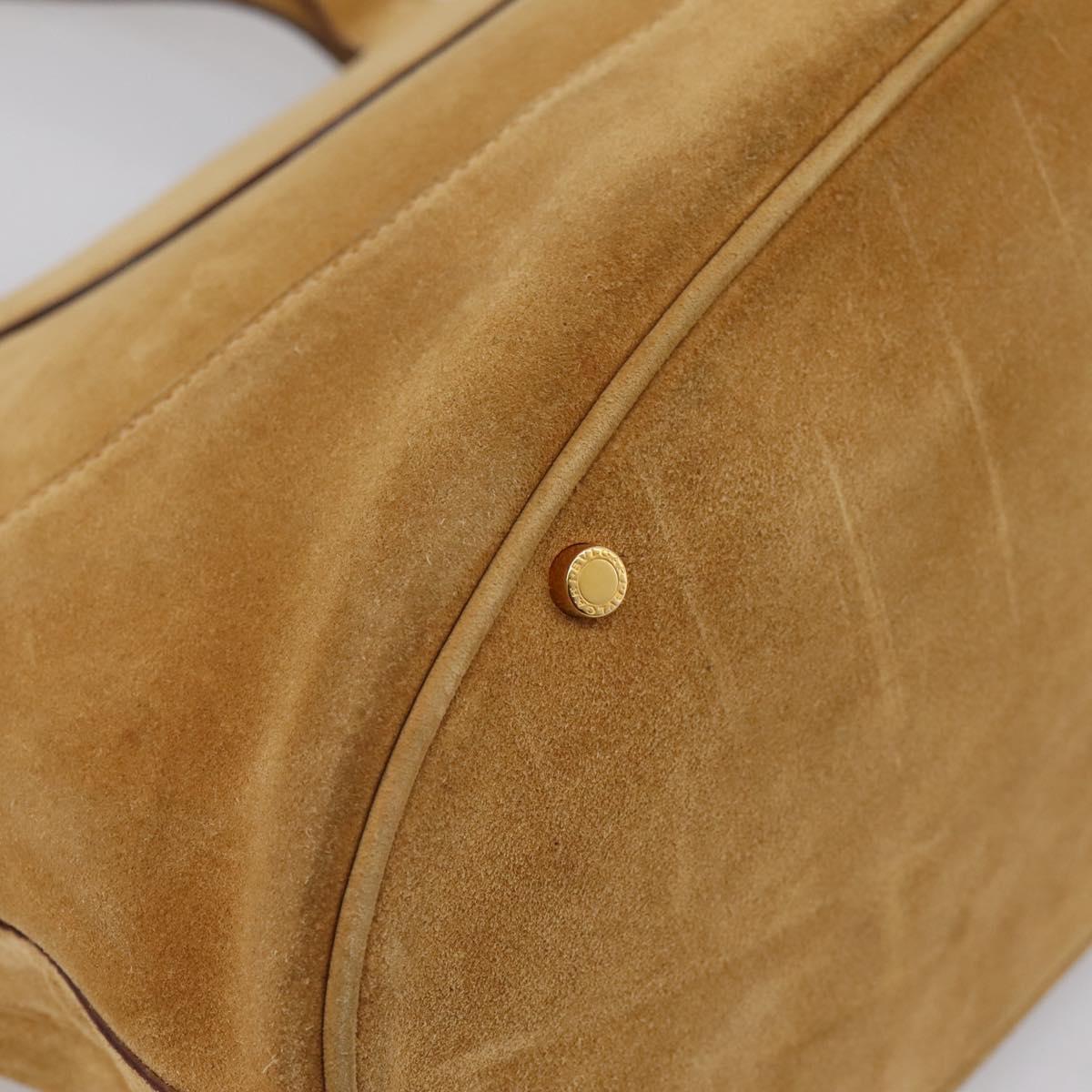 BVLGARI Decollete Hand Bag Suede 2way Brown Gold Auth hk4023