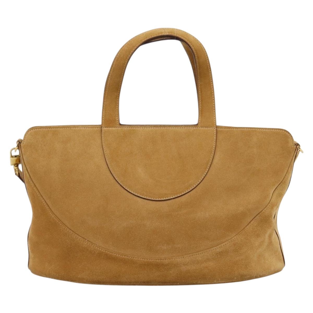 BVLGARI Decollete Hand Bag Suede 2way Brown Gold Auth hk4023