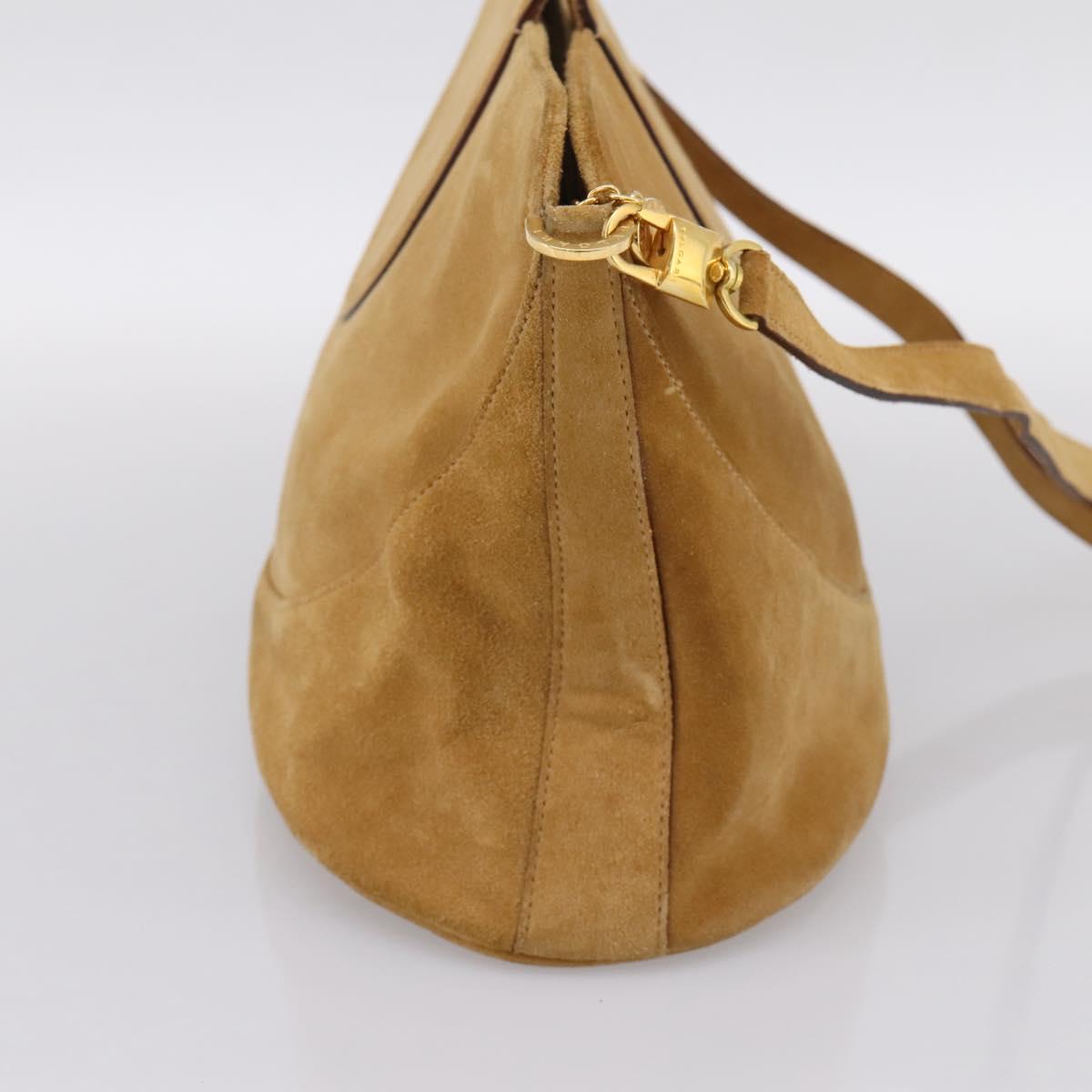 BVLGARI Decollete Hand Bag Suede 2way Brown Gold Auth hk4023