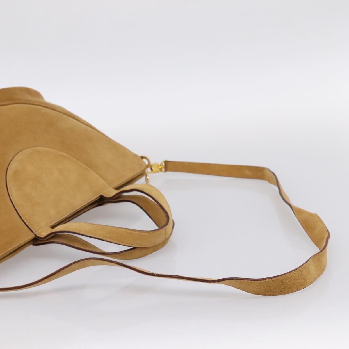 BVLGARI Decollete Hand Bag Suede 2way Brown Gold Auth hk4023