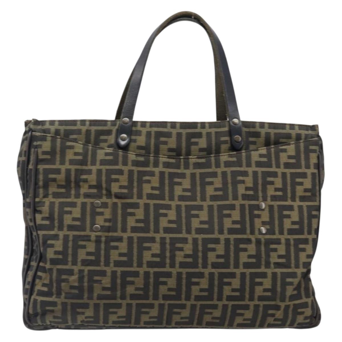 FENDI Zucca Canvas Hand Bag Black Brown Auth hk4024