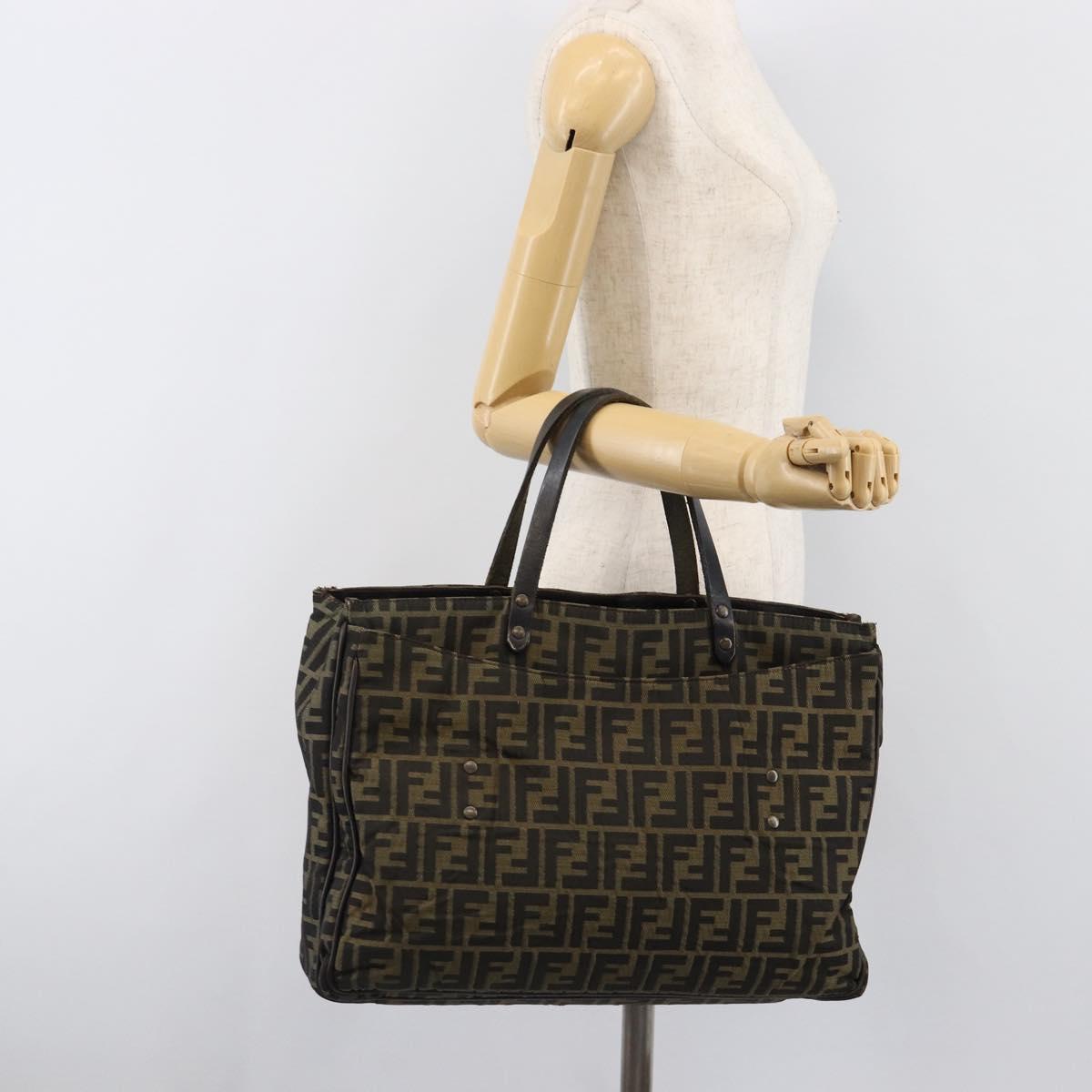 FENDI Zucca Canvas Hand Bag Black Brown Auth hk4024